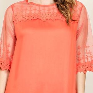 Lace Embroidered Orange Salmon Blouse